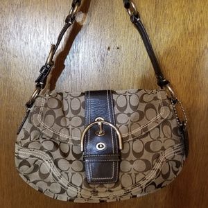 Coach Brown Leather Signature Jacquard purse